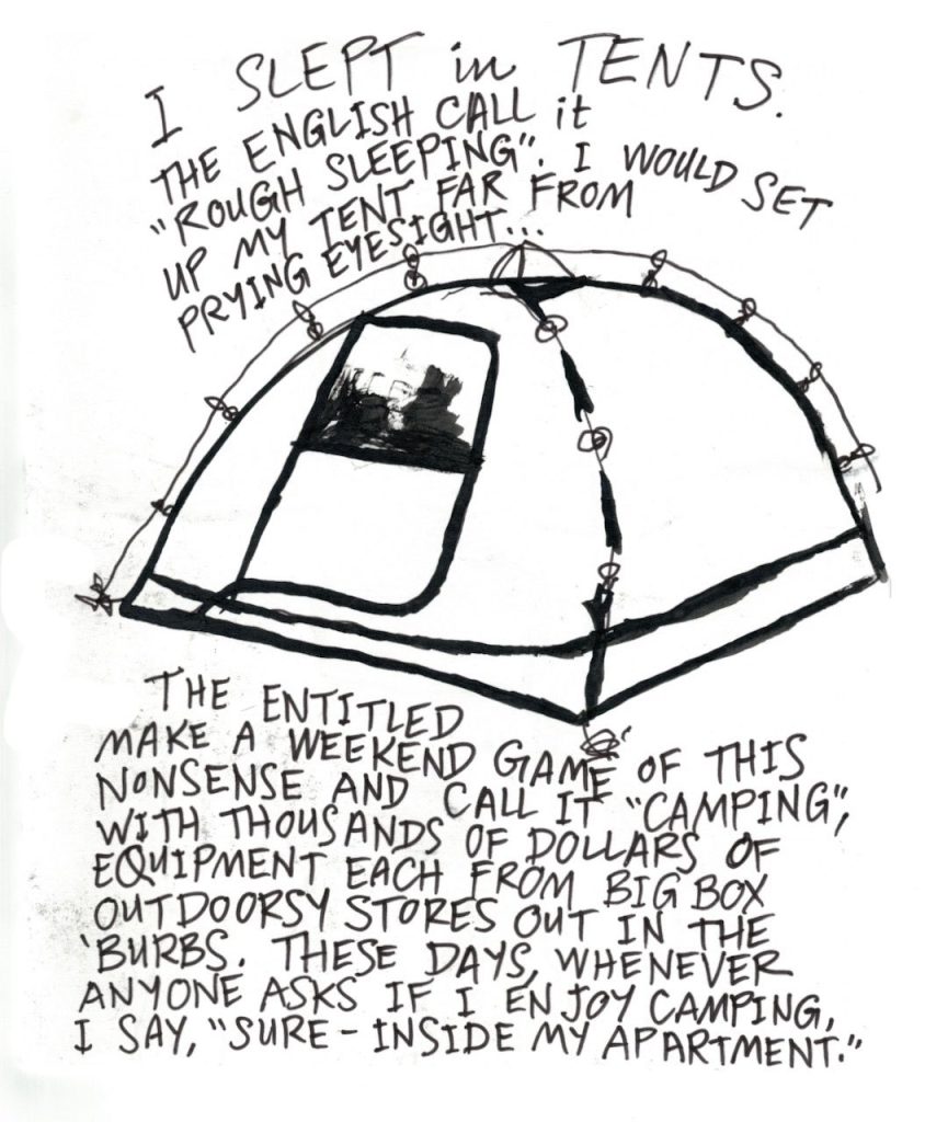 A drawn page by David Alan Goldberg from Beans 0 · Where to Sleep