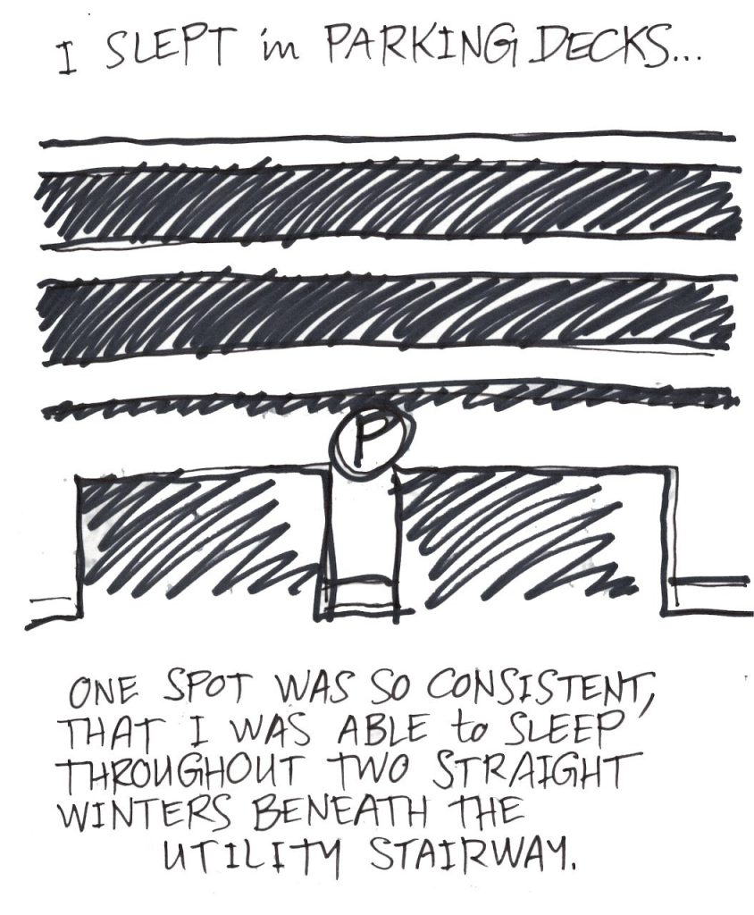 A drawn page by David Alan Goldberg from Beans 0 · Where to Sleep