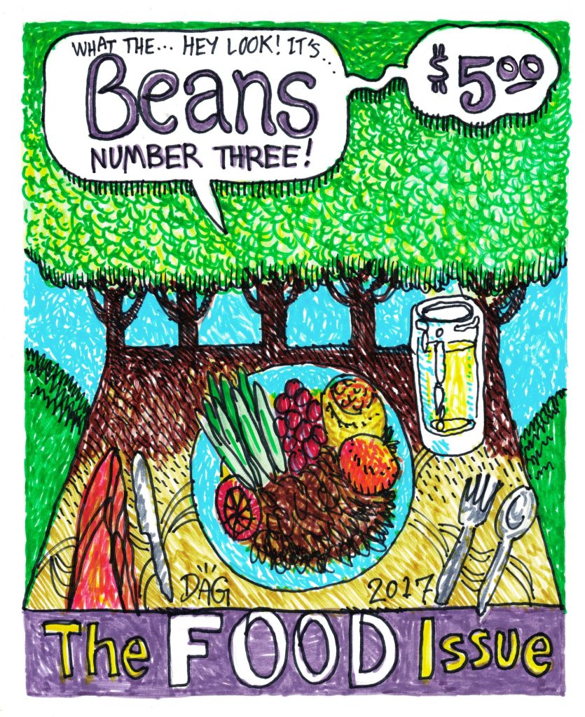 A drawn page by David Alan Goldberg from Beans 3 · The Food Issue