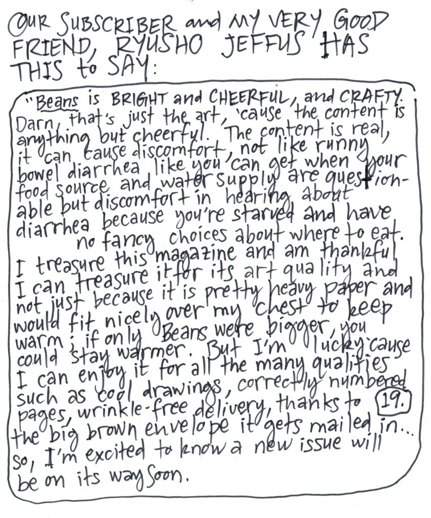 A drawn page by David Alan Goldberg from Beans 3 · The Food Issue