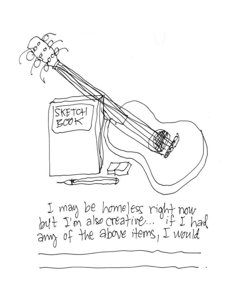 A drawn page by David Alan Goldberg from Things I Could Have Used While Homeless