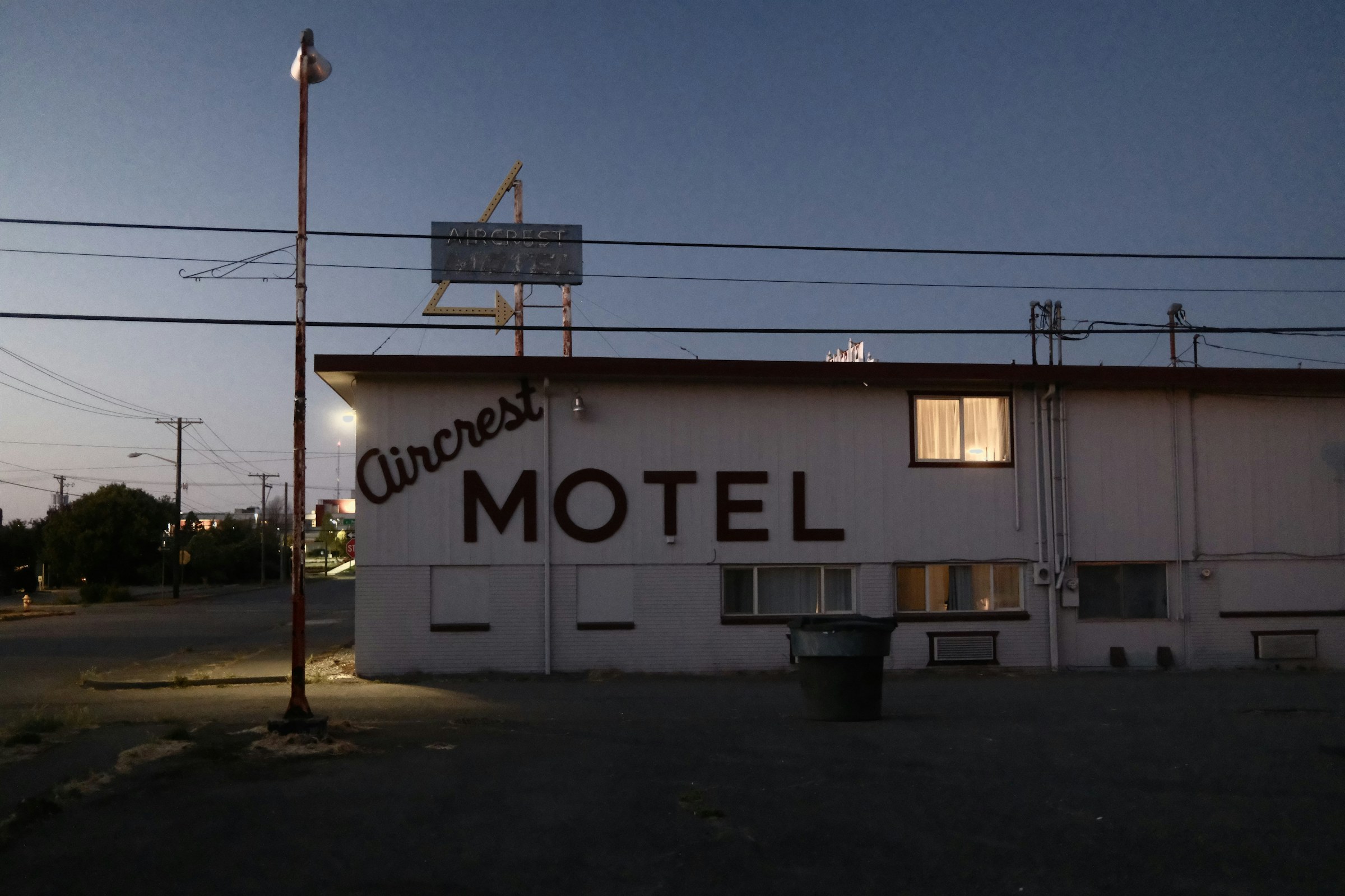 a motel sign on the side of a building, Port Angeles